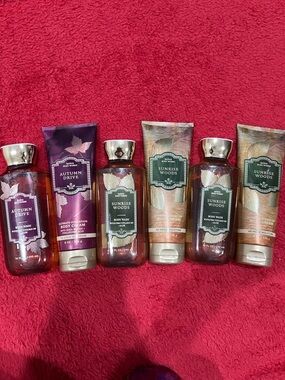 6 piece bundle! Bath & Body Works Autumn Drive & Sunrise Woods Body Care Set